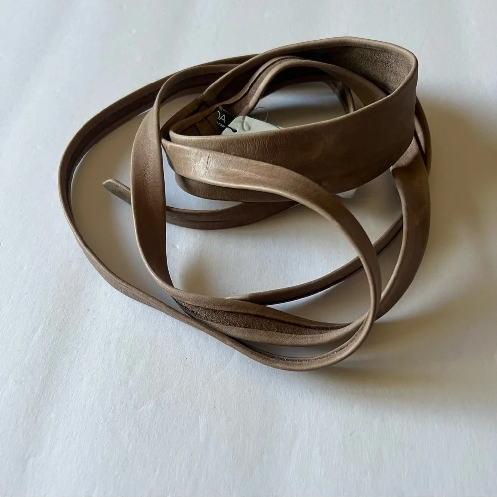 ADA LEATHER WRAP BELT OS BEIGE TAUPE NWT